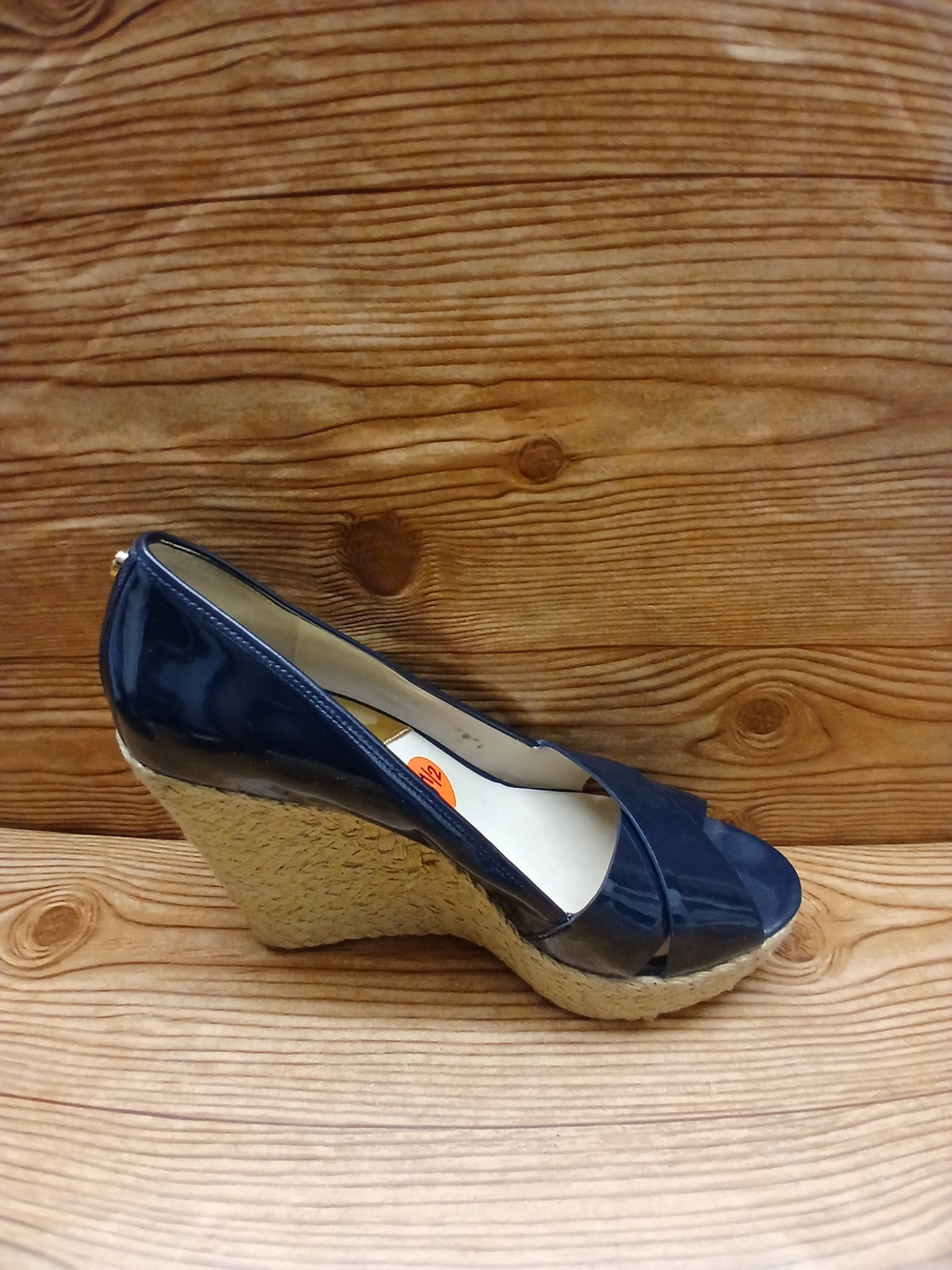 Michael Kors Navy Patent Wedge Peep-Toe Espadrille